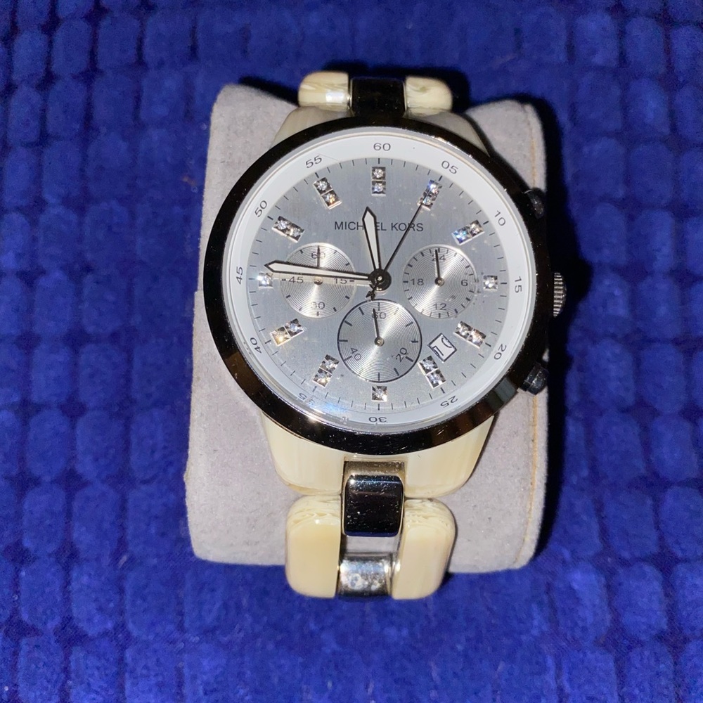 MK cream and silver watch